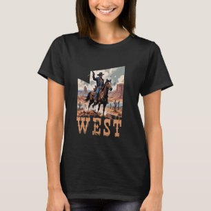 T-shirt Cow-boy occidental noir Rodeo Cheval rétro Vint