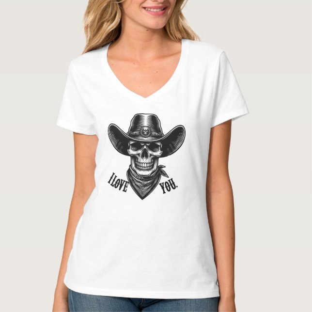 T-shirt Cow Boy Western Halloween Ghost I Love You T Shirt (Devant)