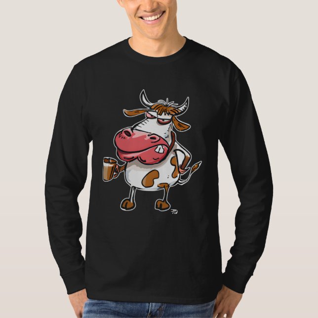 T-shirt Cow Bull With Coffee Cup (Devant)
