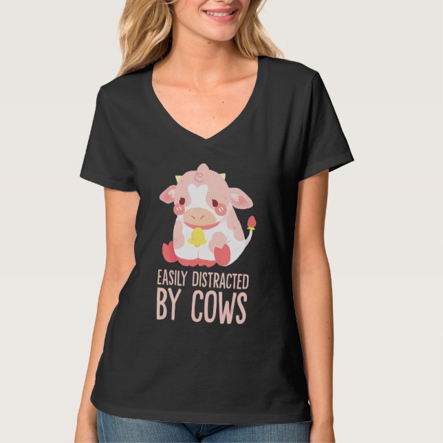T-shirt Cow  Easily Distracted By Cows World Farm Animals  (Devant)