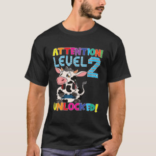 T-shirt Cow Gamer Garçon Attention Niveau 2 Déverrouillé J