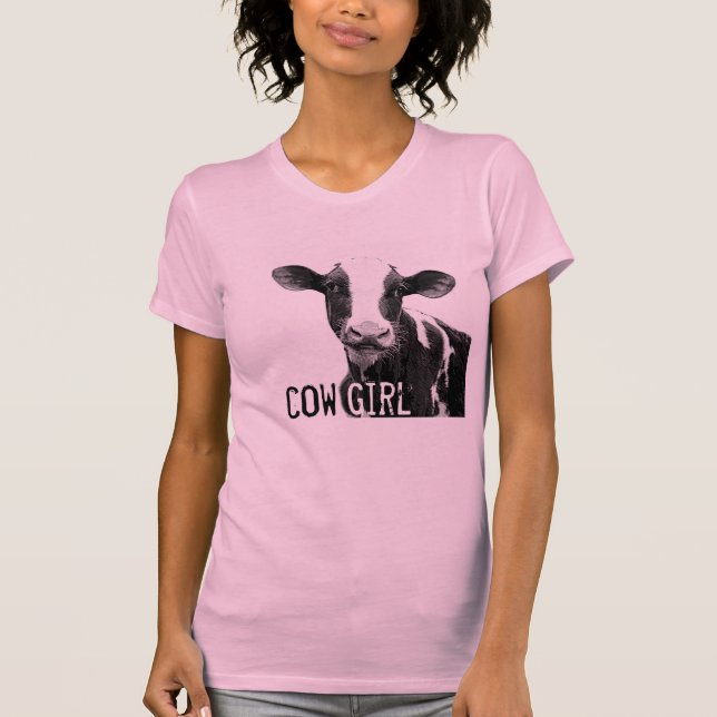 T-shirt Cow-girl de fille de vache !  Veau de laiterie du (Devant)