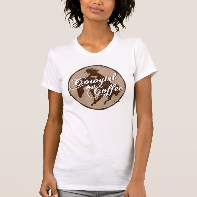 T-shirt Cow-girl sur le blanc Camisol de café (Devant)