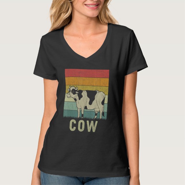 T-shirt Cow  Men Women Cow Retro (Devant)