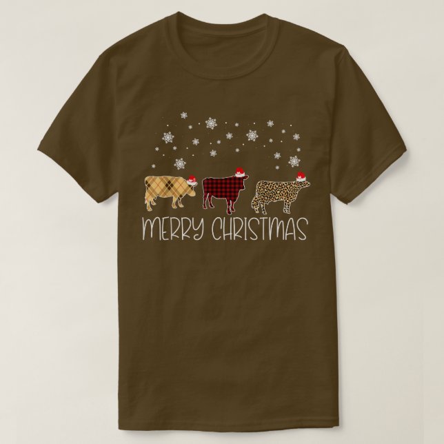 T-shirt Cow Merry Christmas Cute Plaid Leopard X-Mas Pajam (Design devant)