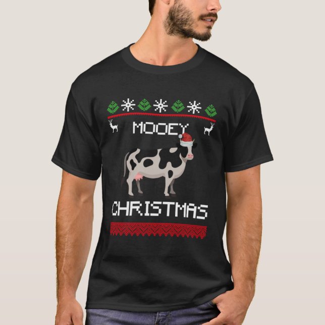 T-shirt Cow  Mooey Christmas  Cow With Santa Hat (Devant)