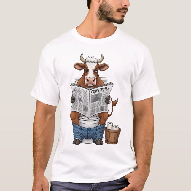 T-shirt Cow on Toilet PNG, Funny Farm Animal (Devant)