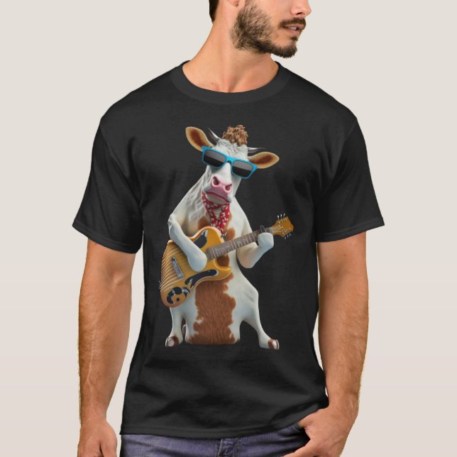 T-shirt Cow Playing Electric Guitar  Animal Cow  Guitar  1 (Devant)