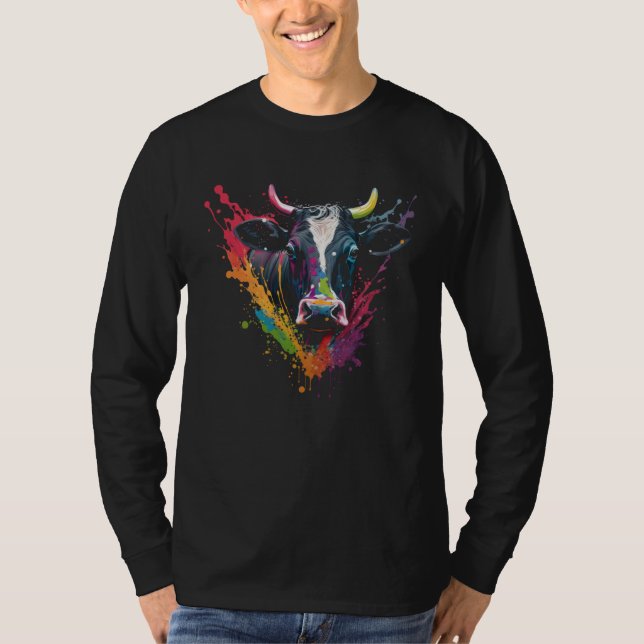T-shirt Cow Splash Cattle Retro Cattle Farmer Cowshed Catt (Devant)