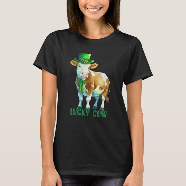 T-shirt Cow St Patrick Leprechaun Shamrock Irish Dairy Luc (Devant)
