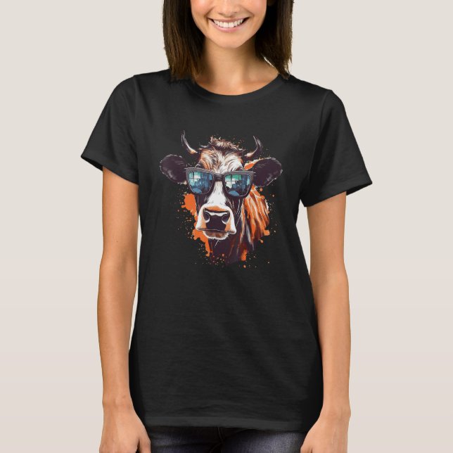 T-shirt Cow With Sunglasses Farmer 4 (Devant)