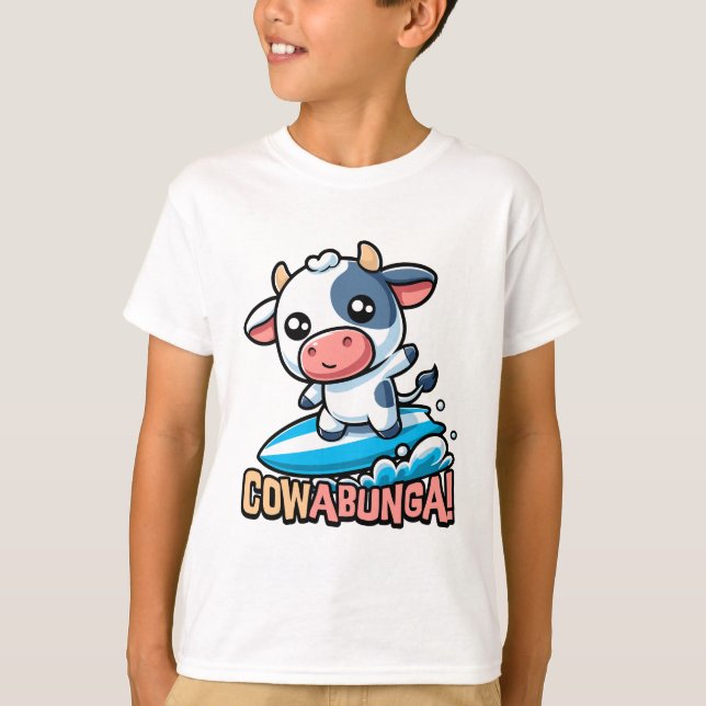 T-shirt Cowabunga ! Cute Surfing Cow Pun (Devant)