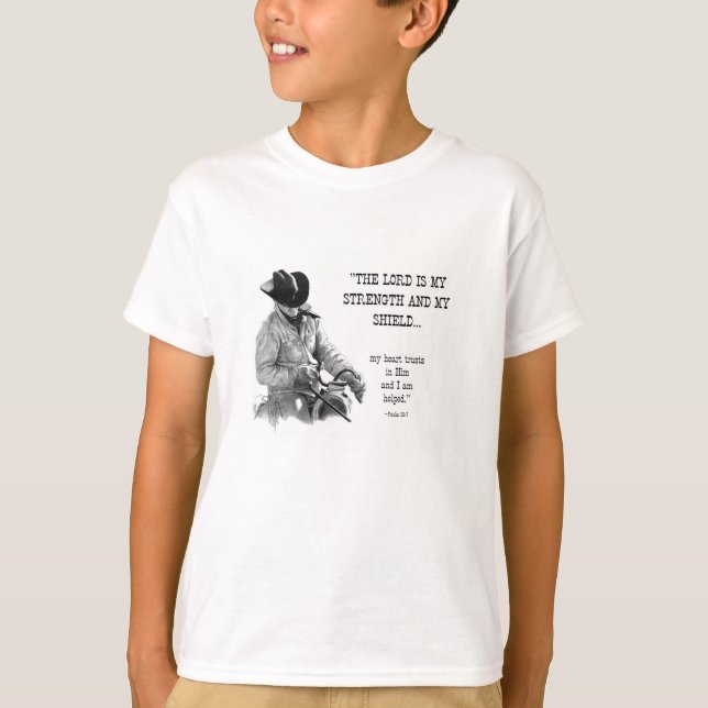 T-SHIRT COWBOY : BIBLE : STRENTGH, SHIELD : RÉALISME PENCI (Devant)