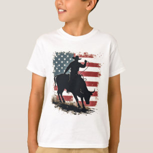 T-shirt Cowboy Bull Rider Patriotique American Flag Cowboy