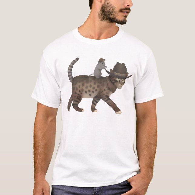 T-shirt Cowboy Cat Meowdy chat et souris fou Shirt (Devant)