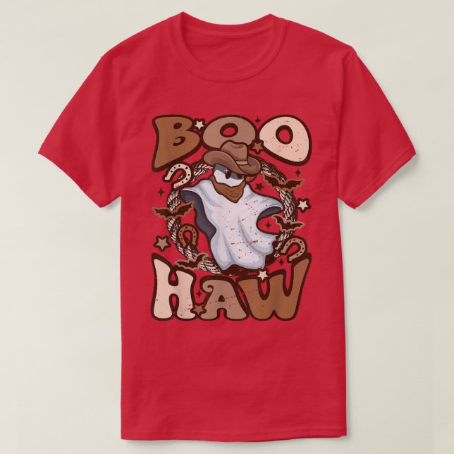 T-shirt Cowboy Cowgirl Ghost Boo Haw Retro Halloween Weste (Design devant)