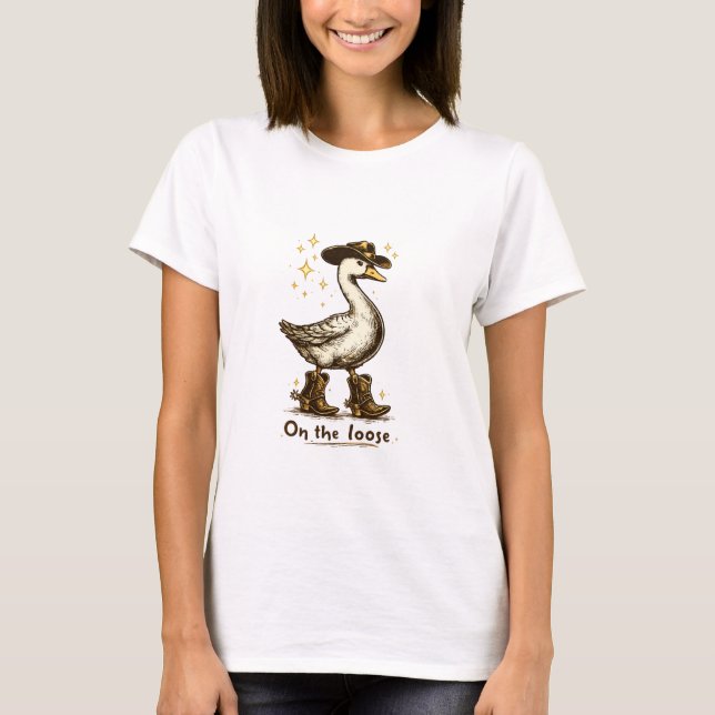 T-shirt Cowboy Goose On the Loose Funny Western Art (Devant)