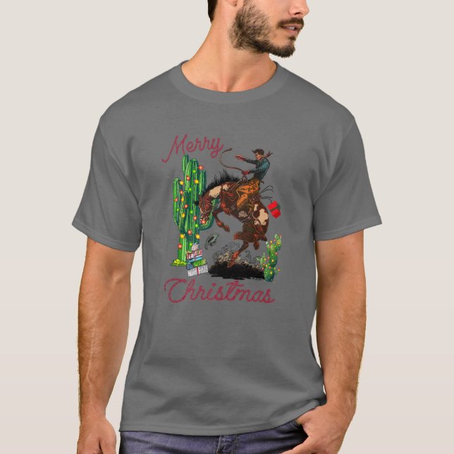 T-shirt Cowboy Joyeux Désert de Noël Cactus Lasso Ouest (Devant)