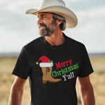 T-shirt Cowboy Joyeux Noël Yall<br><div class="desc">Joyeux Noël,  tous. Un cadeau de vacances amusant pour un cowboy texan qui parle avec l'argot du sud. Une botte de cowboy surmontée d'un casquette du Père Noël.</div>