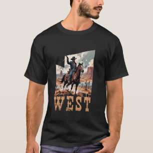T-shirt Cowboy Noir Occidental Rodeo Cheval à Cheval Rétro