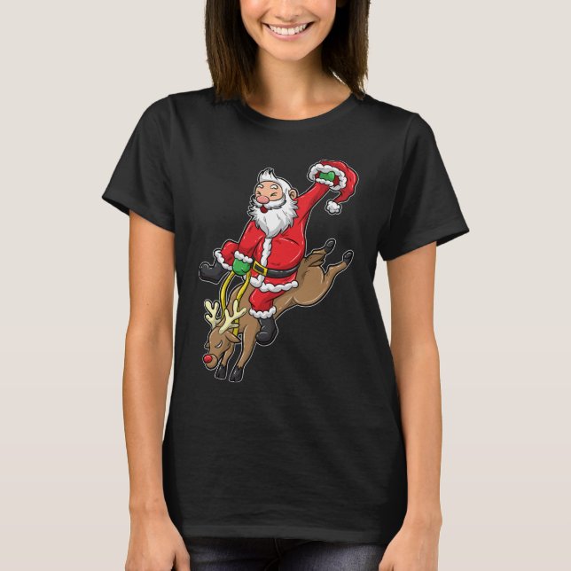 T-shirt Cowboy Père Noël Xmas Reindeer Rodéo Noël À Texa (Devant)