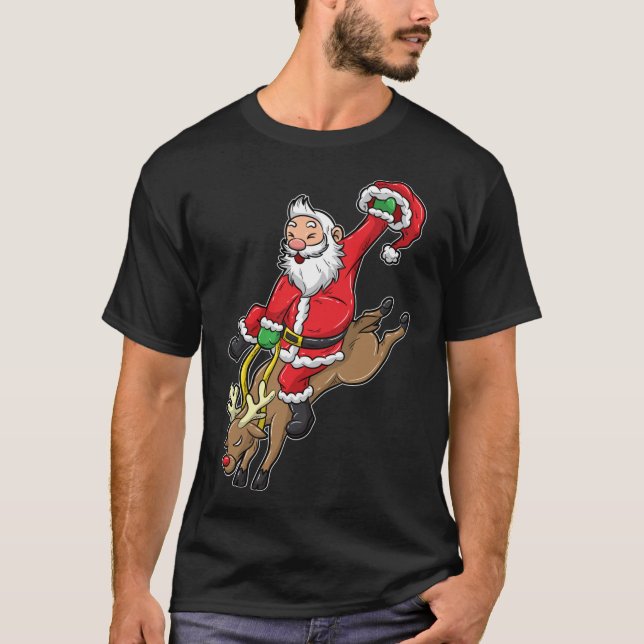 T-shirt Cowboy Père Noël Xmas Reindeer Rodéo Noël À Texa (Devant)