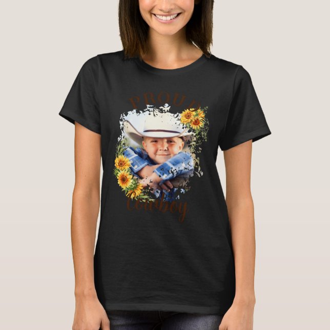 T-shirt Cowboy Photo Text Sunflower Accent T Shirt  (Devant)