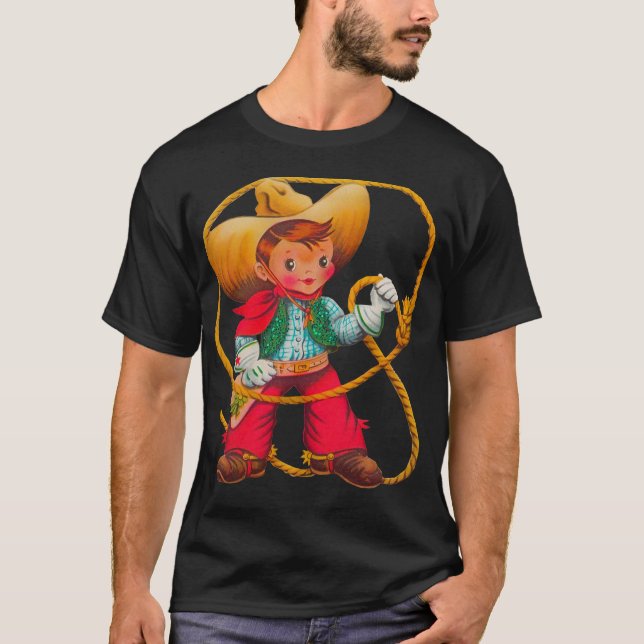 T-shirt Cowboy Retro Boy Child Cute Western (Devant)