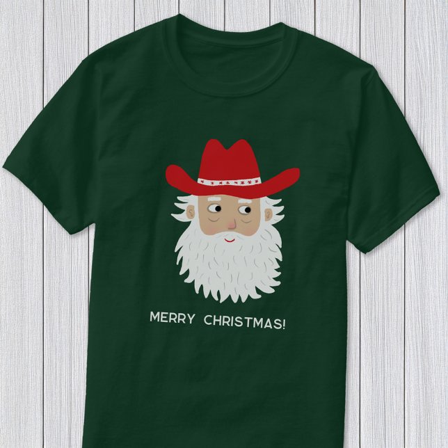 T-shirt Cowboy Santa Claus Custom Text Christmas (Fun Cowboy Santa Claus Western Christmas custom text personalized t-shirt)