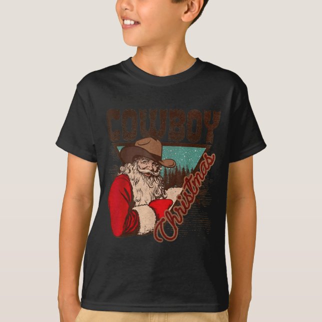 T-shirt Cowboy Santa Claus Merry Christmas Western Country (Devant)