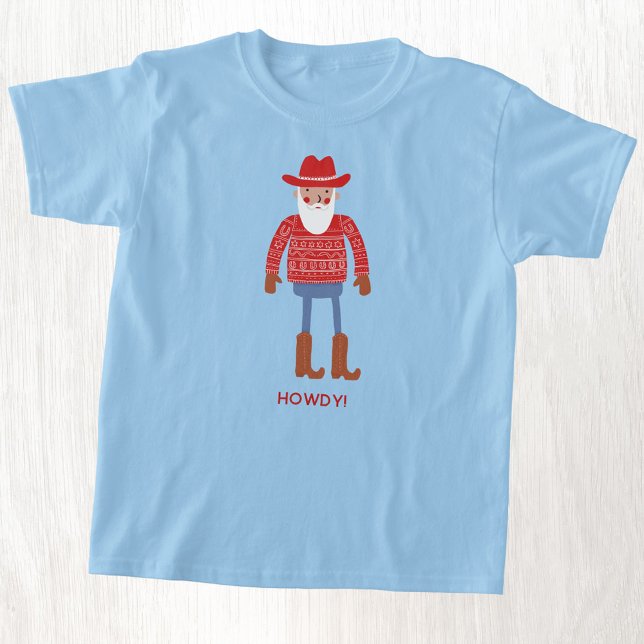 T-shirt Cowboy Santa Custom Text Christmas (Fun Cowboy Santa Claus custom text Christmas kids t-shirt)