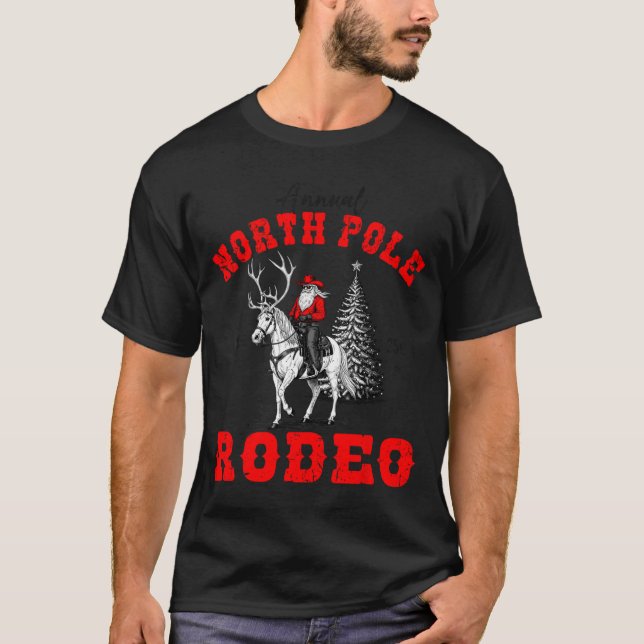 T-shirt Cowboy Santa Riding Reindeer North Le Rodeo Christ (Devant)