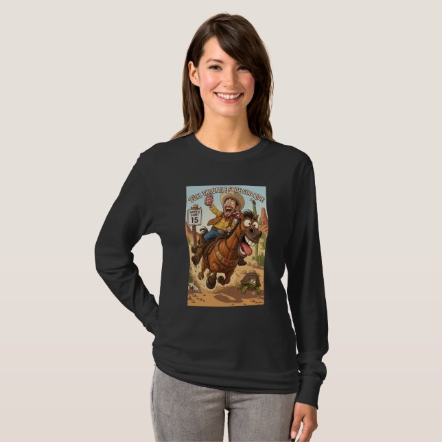 T-shirt Cowboy Sauvage et Cheval à Manches Longues (Devant entier)