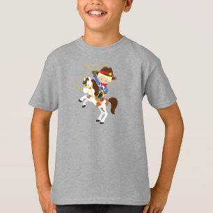 T-shirt Cowboy, shérif, cheval, lasso, occidental, cheveux
