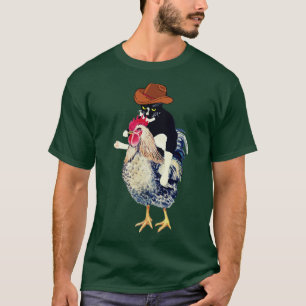 T-shirt Cowboy tuxedo chat sur un poulet drôle d'amoureux