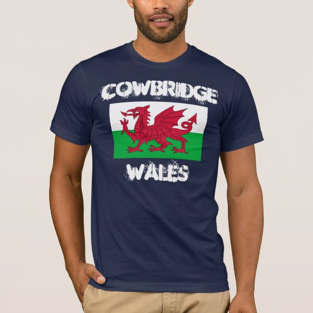 T-shirt Cowbridge, Pays de Galles avec drapeau gallois (Devant)