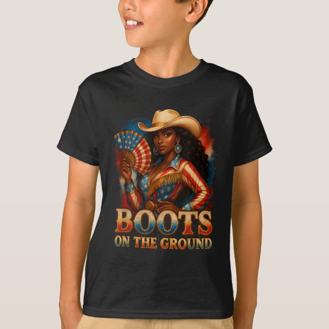 T-shirt Cowgirl 4 juillet Toutes Les Bottes De Fille Améri (Devant)
