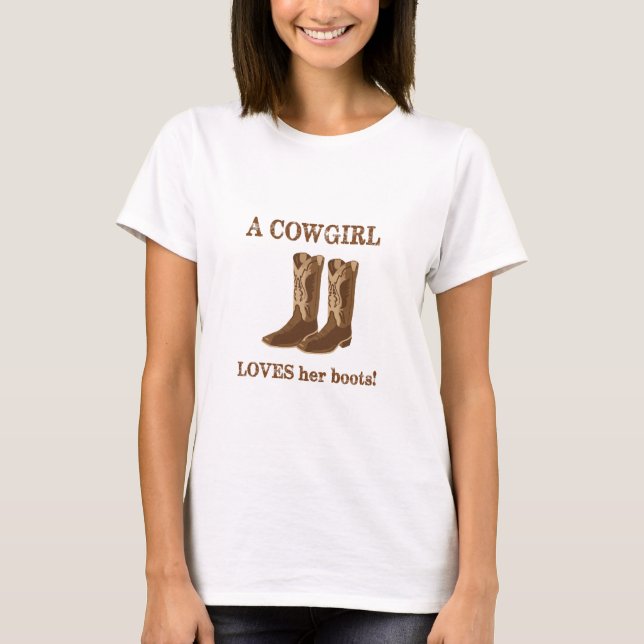 T-shirt Cowgirl aime ses bottes Mots Brown Western (Devant)