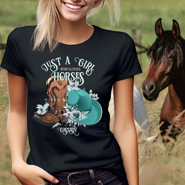 T-shirt Cowgirl citation turquoise cuir cowboy bottes chap (Cowgirl quote turquoise leather cowboy boots hat black T-Shirt)