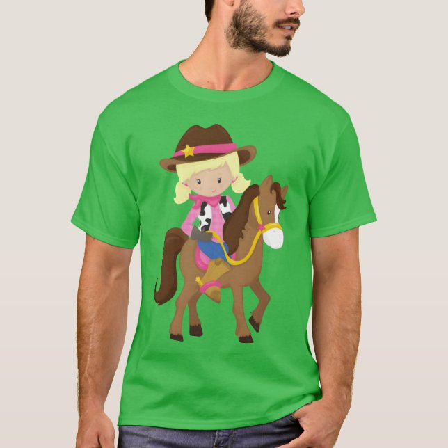 T-shirt Cowgirl Sheriff Horse Western Blonde Hair rétro (Devant)