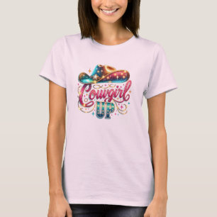 T-shirt Cowgirl Up Texte Avec Casquette Western