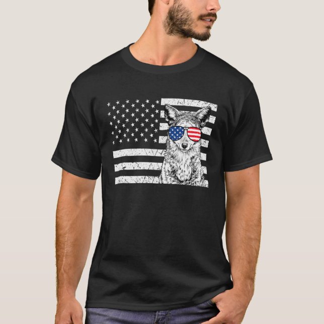T-shirt Coyote 4th of July Animal US American Flag Wolf Pa (Devant)