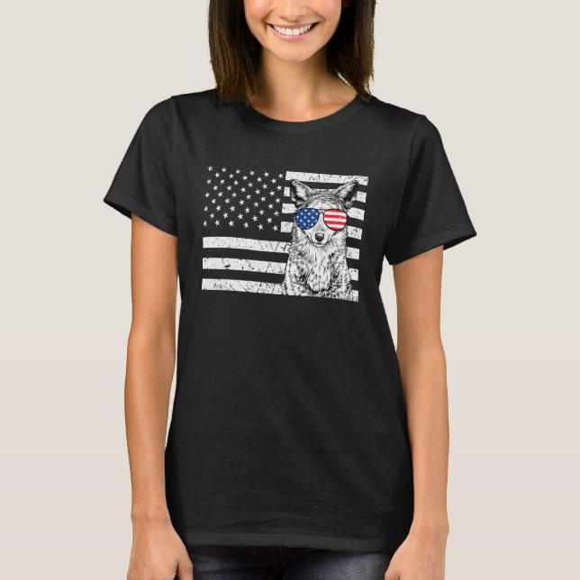 T-shirt Coyote 4th of July Animal US American Flag Wolf Pa (Devant)