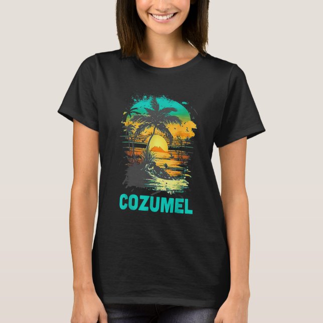 T-shirt Cozumel Mexico Tropical Sunset Beach Souvenir Vaca (Devant)