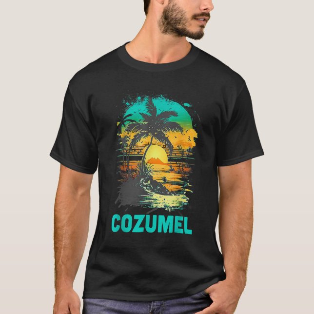 T-shirt Cozumel Mexico Tropical Sunset Beach Souvenir Vaca (Devant)