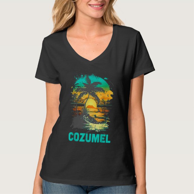 T-shirt Cozumel Mexico Tropical Sunset Beach Souvenir Vaca (Devant)