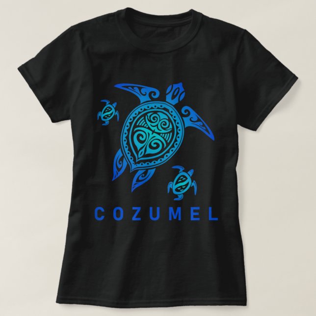 T-shirt Cozumel Mexique Mer Bleue Tortue Tribale (Design devant)