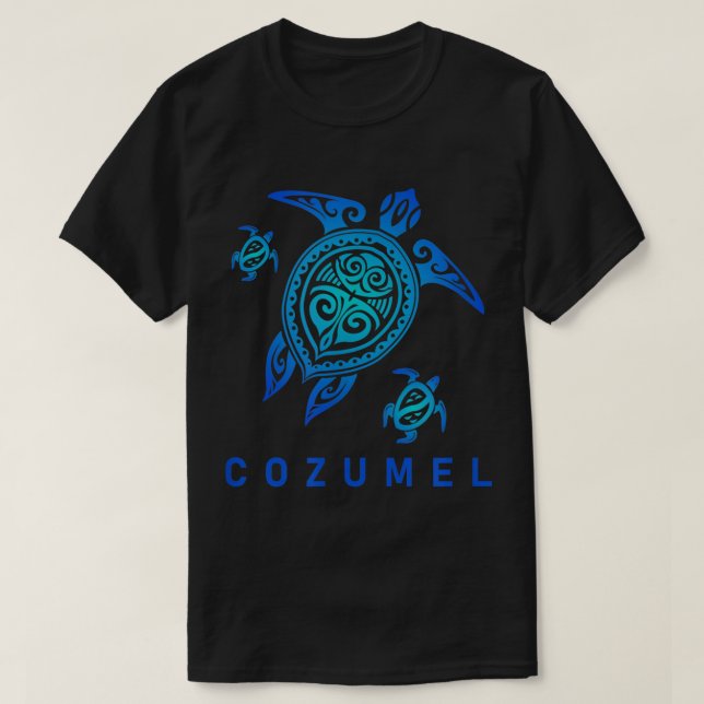 T-shirt Cozumel Mexique Mer Bleue Tortue Tribale (Design devant)