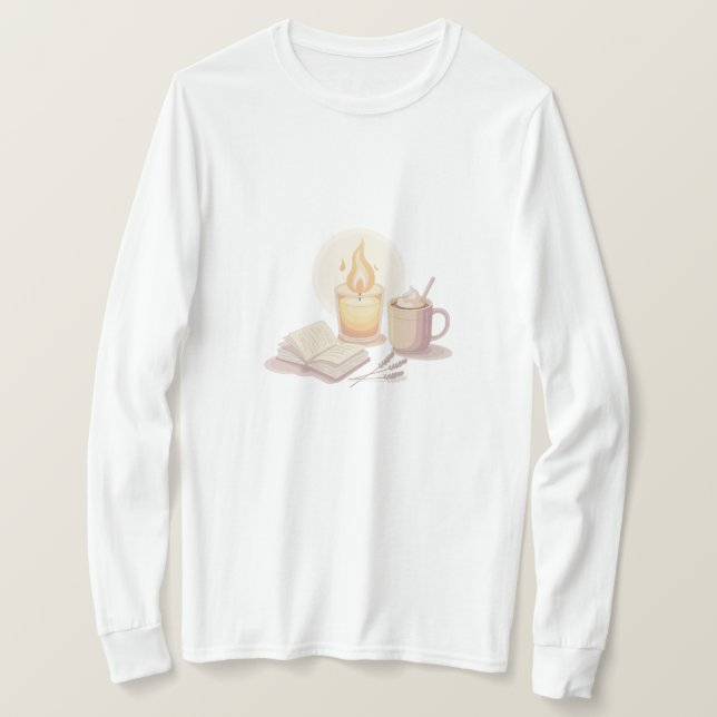 T-shirt Cozy Candle and Hot Chocolate Illustration (Design devant)