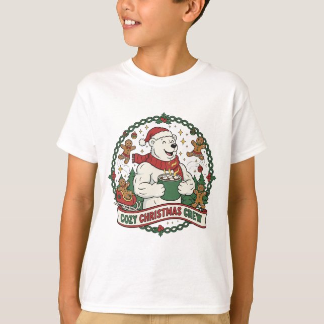 T-shirt Cozy Christmas Crew – Cute Polar Bear & Gingerbrea (Devant)